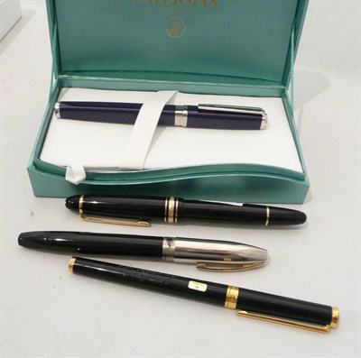 Lot 367 - Two Mont Blanc pens, a Waterman fountain pen (boxed) and another (4)