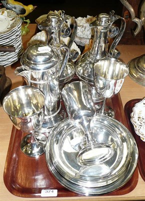 Lot 374 - Quantity of ecclesiastical electroplate, flagon, three goblets and two ewers (a.f.) and seven...