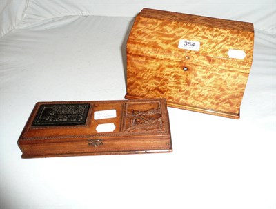 Lot 384 - Satin wood box and a carved Eastern box