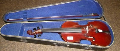 Lot 386 - Violin and bow in coffin case