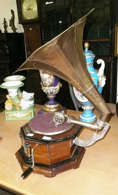 Lot 394 - HMV wind up gramophone with brass horn