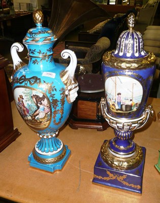 Lot 396 - Italian twin-handled vase and cover and another Italian vase and cover