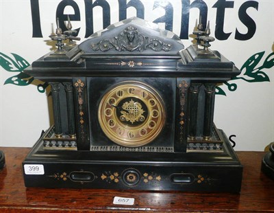 Lot 399 - A Victorian black slate mantel clock