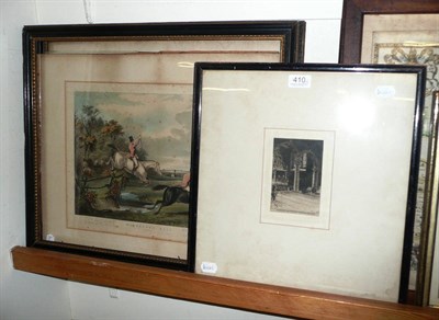 Lot 410 - Three framed hunting prints and an etching