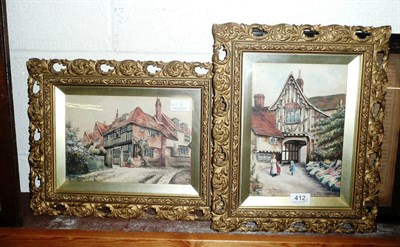 Lot 412 - Pair of watercolour scenes of a timbered house and of St. John's Hospital, Canterbury, signed D.H.B