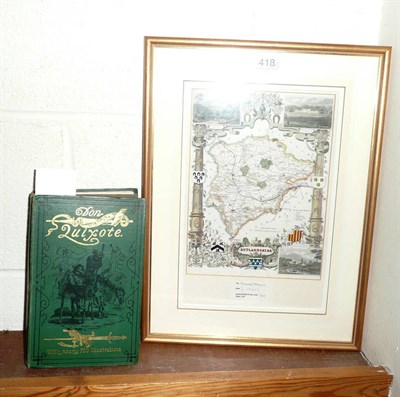 Lot 418 - Don Quixote and a map of Rutland, framed