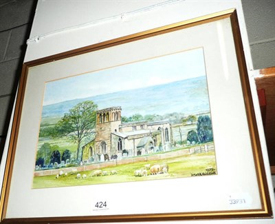 Lot 424 - A watercolour scene of 'Leake Church' signed 'DM & EM Alderson'