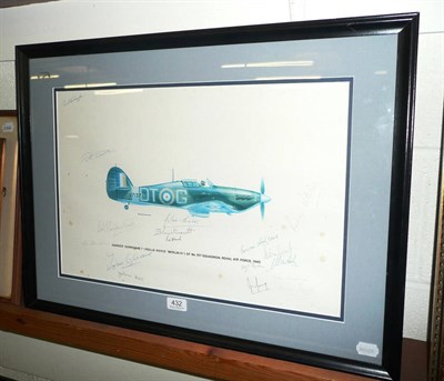 Lot 432 - A Hawker Hurricane print of no. 257 Squadron, RAF 1940, signed by Battle of Britain fighter...