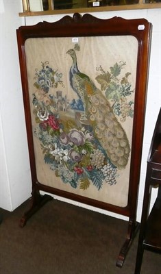 Lot 471 - Mahogany-framed large screen with wool and beadwork insert depicting a peacock