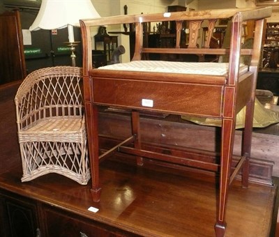 Lot 507 - Edwardian inlaid mahogany piano stool, a commode stool and a child's cane-work chair