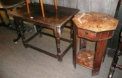 Lot 531 - An oak side table and an inlaid sewing table