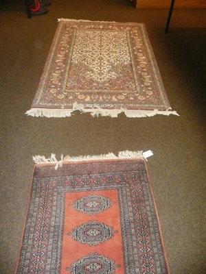 Lot 567 - Indian prayer rug with ivory floral lattice field and a Lahor rug (2)