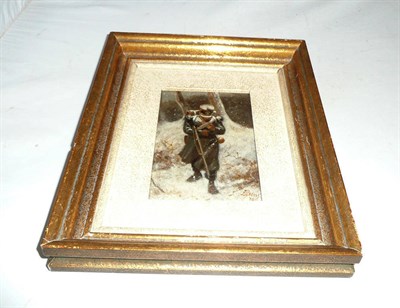 Lot 20 - Gilt framed oil on panel 'Soldier'