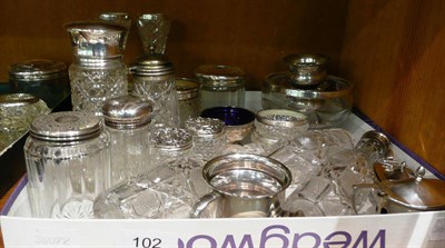 Lot 102 - Box of silver-mounted jars, etc
