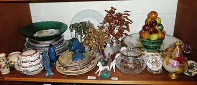 Lot 113 - A shelf of decorative ceramics and glass including a reverse-painted glass bowl, Royal...
