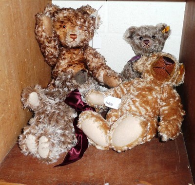 Lot 119 - Four modern Steiff teddy bears, all with wavy mohair fur, one with a growler