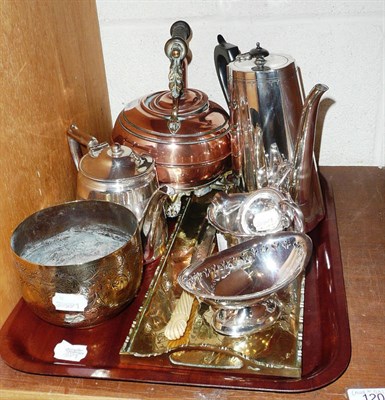 Lot 120 - Silver caster, Eastern bowl and spoon, small quantity of electroplate, copper and brassware