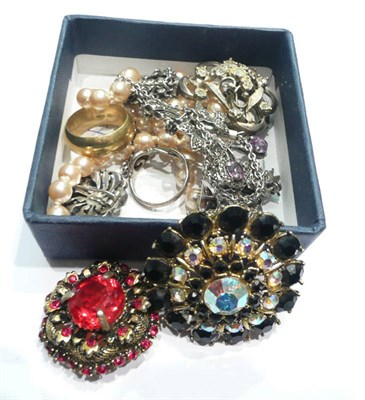 Lot 155 - A box of costume jewellery including an 18ct gold wedding band