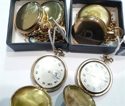 Lot 160 - Six plated pocket watches and three plated chains