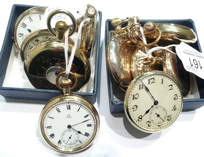 Lot 161 - Ten plated pocket watches and two plated chains