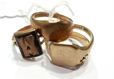 Lot 166 - Three signet rings and a keeper ring