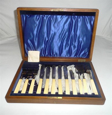 Lot 177 - Set of six silver fish knives and forks
