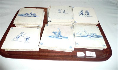 Lot 181 - Seventeen assorted blue and white Delft tiles