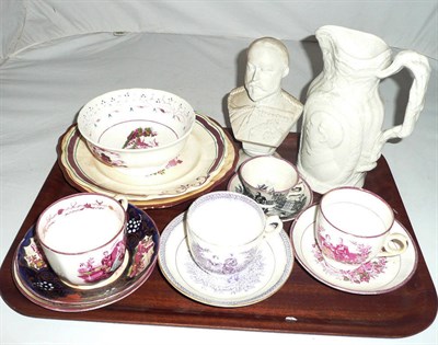 Lot 188 - A tray of assorted commemorative china including Victoria and Albert pink lustre plates etc