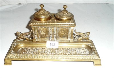 Lot 192 - Late Victorian cast brass inkstand