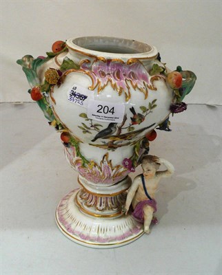 Lot 204 - A Meissen type encrusted porcelain pedestal vase (a.f.) (lacking cover)