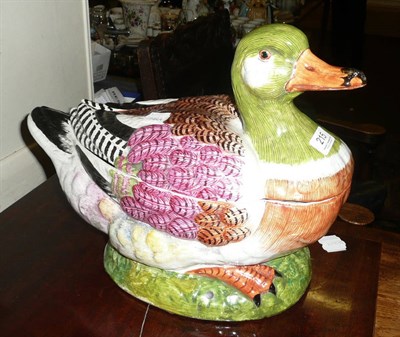 Lot 215 - Large Continental pottery duck tureen and cover