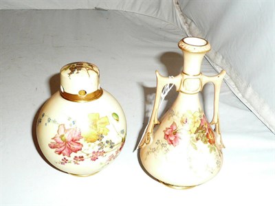 Lot 229 - Royal Worcester blush ivory small two handled vase and a small pot pourri vase and cover (2)