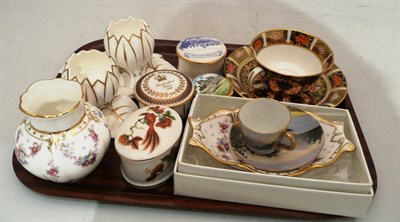 Lot 287 - A tray including Royal Crown Derby Imari pattern tea cup and saucer, etc