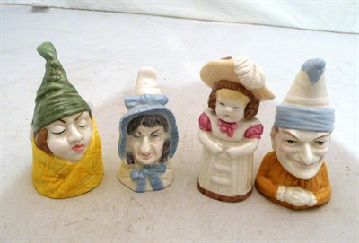 Lot 300 - Four Royal Worcester snuffers including, 'Punch', 'Feathered Hat', 'Mrs Caudle' and 'Mr Caudle'