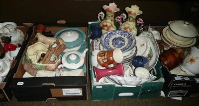 Lot 303 - Seven boxes including ceramics, glass, and a circular mirror, etc