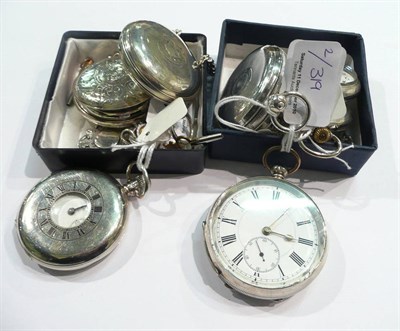 Lot 319 - Four Swiss open faced pocket watches, two silver pocket watches, a silver Hebdomas pocket...