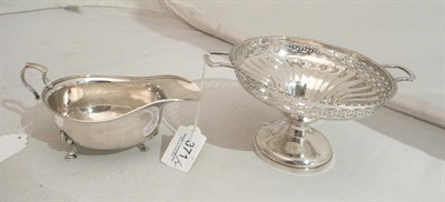 Lot 371 - Silver bon-bon dish on stand and a silver sauce boat