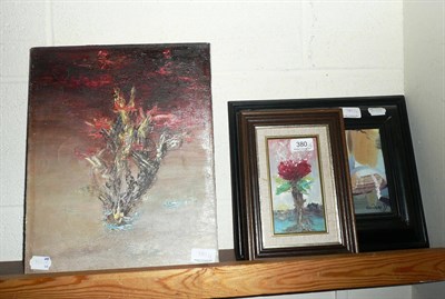 Lot 380 - Oil on canvas by Caroline List 'Red Waters', a small oil 'Red Flower for John Simmons' and a...