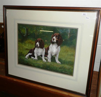 Lot 383 - John Lewis Fitzgerald, two spaniels against undergrowth bodycolour (gouache)