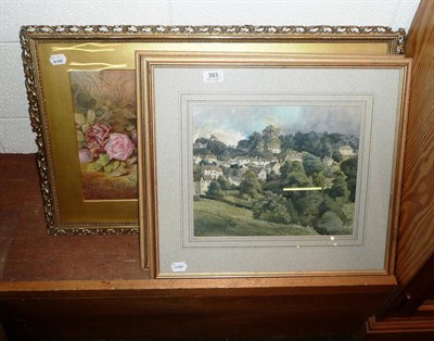 Lot 393 - Donald H Edwards, two gilt framed watercolours, landscape scenes, together with a framed still life