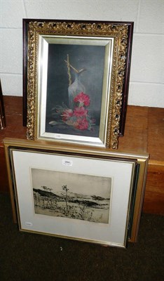 Lot 394 - Framed etching "Summer at Ambleside", two framed oils and five framed prints