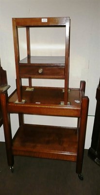 Lot 411 - A mahogany washstand, an oak tea trolley, a mahogany Staples & Co tea trolley and a...