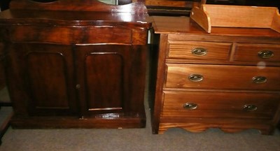 Lot 420 - A Victorian walnut and mahogany chiffonier and a mahogany three height chest of drawers