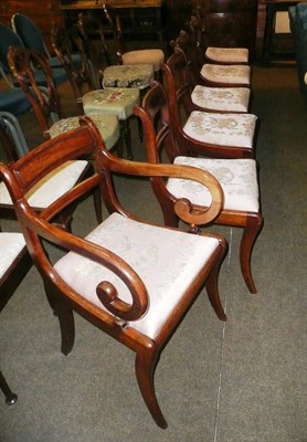 Lot 445 - Set of six Regency style mahogany dining chairs including one carver