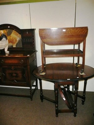 Lot 471 - Oak mirror back sideboard, drop leaf table, a mirror and an oak two tier trolley