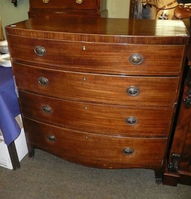 Lot 484 - George III mahogany and boxwood sprung bow fronted chest