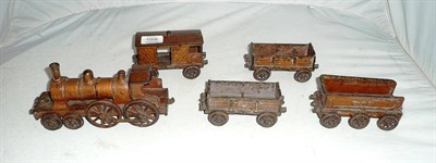 Lot 1008 - A Wallwork's Patent Cast Iron Floor Train Set, finished in bronze enamel paintwork, comprising...