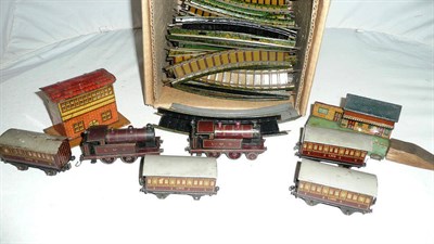 Lot 1079 - A Bing 'OO' Gauge Clockwork Tinplate Train Set, comprising two LMS 2-4-0 locomotives, four LMS...