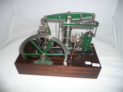 Lot 1112 - A Kit Built Live Steam Beam Engine, in green and black painted cast iron, with brass and steel...