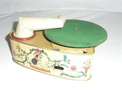 Lot 1122 - A Bing Clockwork Tinplate 'Bingola 1' Childs Gramophone Player, the cream body lithographed...